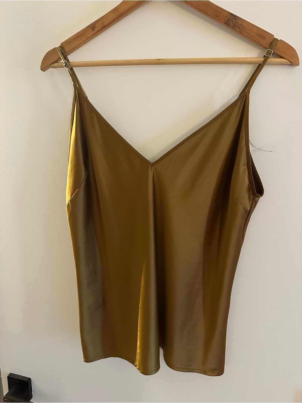 Zara Satin V-Neck Cami in Olive Green